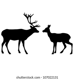 Two deer love silhouettes