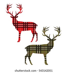 Two deer on tartan. Vector illustration.