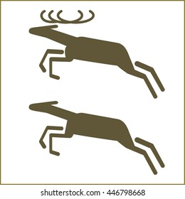 Two deer pictograms, stag and hind. Flat vector design element for traffic signs, logo, t-shirt etc. Isolated background.