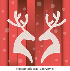 Two Deer Profiles facing each other over red planks 