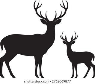 Two deer silhouettes standing side by side with large antlers on white background