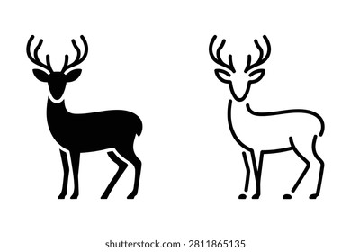 Two deer silhouettes standing side by side with antlers and white background
