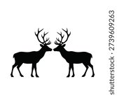 Two Deer Stags Silhouettes Facing Each Other in Nature Wildlife Concept
