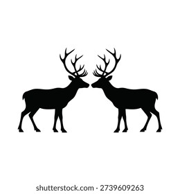 Two Deer Stags Silhouettes Facing Each Other in Nature Wildlife Concept
