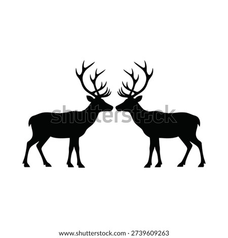 Two Deer Stags Silhouettes Facing Each Other in Nature Wildlife Concept
