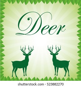 Two deer surrounded by green leaves color background