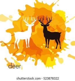 Two deer surrounded by orange spots  color background