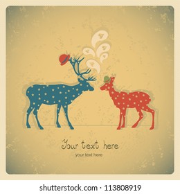 Two deers, colorful card. Can be used for postcard, valentine card, wedding invitation