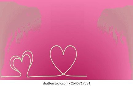 Two delicate, continuous line drawings of hearts on a soft pink gradient background. This minimalist design evokes romance, love, and affection, perfect for Valentine's Day or romantic themes.