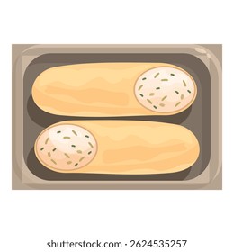 Two delicious baguettes filled with cream cheese and herbs, lying on a tray, offering a tasty and convenient meal or snack option