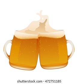 two delicious mugs of fresh cold beer isolated