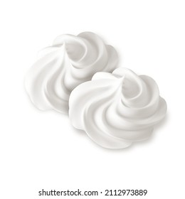 Two delicious sweet zephyrs on white background. Realistic vector, 3d illustration