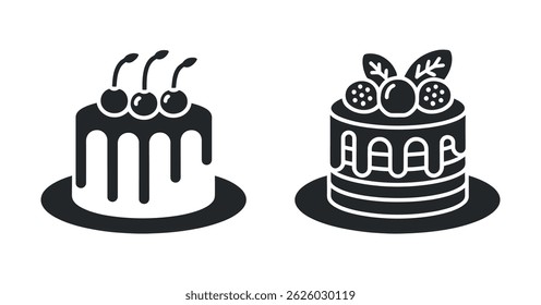 Two delicious-looking cakes, one topped with cherries and the other with berries and leaves, are presented in a simple, elegant style.