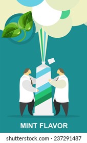 two dentist dispensed from a huge tube of toothpaste with mint flavor
