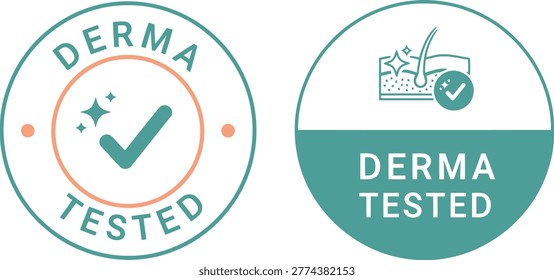 Two derma tested badges with check marks and skin icons, indicating dermatologically tested and approved products.