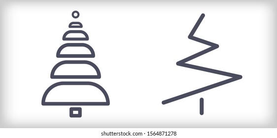 Two design abstract christmas tree on white backdrop. Vector illustration greeting card or Happy new year, merry christmas.