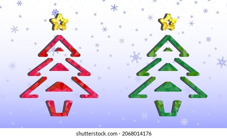 Dos árboles de navidad abstractos de diseño sobre fondo blanco. Tarjeta de saludo de ilustración vectorial o Feliz Año Nuevo, feliz navidad.