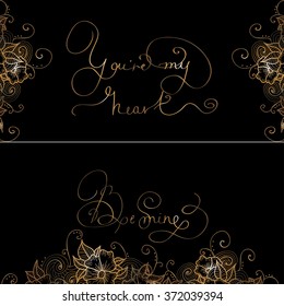 Two design card with original hand lettering - You`re my heart-Be mine -  for romantic cards or invitations for Valentine Day, wedding, Women`s day, Mother Day