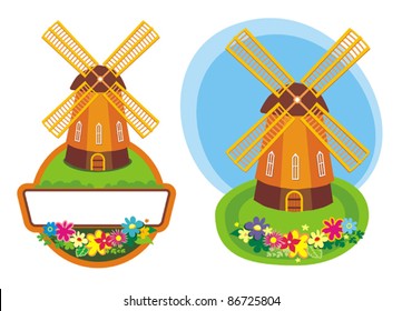 Two design elements with cartoon windmills