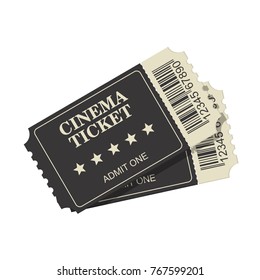 Two designed cinema tickets top view isolated on white background. Tickets for movie and film vector illustration