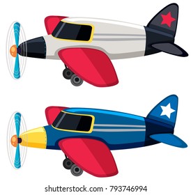 Two designs of airplanes on white background illustration