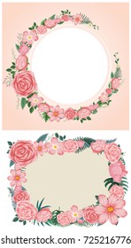 Two designs of border with pink roses illustration