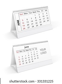 Two desktop calendar realistic  template with example mont and place for logo. Vector illustration