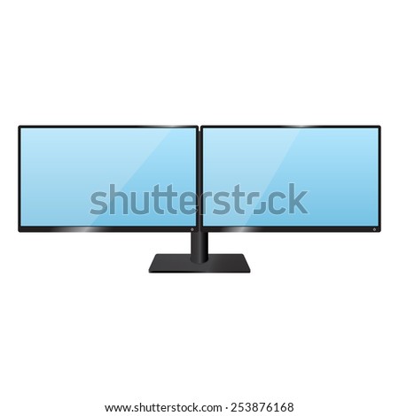 Two desktop monitors with dual monitor stand, full hd aspect ratio 16:9