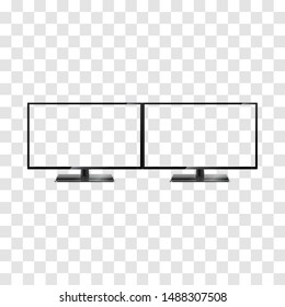 Two desktop monitors isolated on transparent background. Two widescreen monitors template. Full hd aspect ratio 16:9