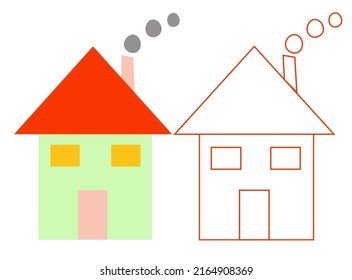 Two Detached House Buildings Vector Illustration Isolated On White Background.