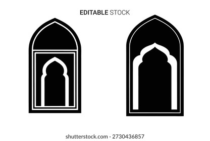 Dos ventanas de arco gótico detalladas se muestran en un estilo de silueta negra audaz.