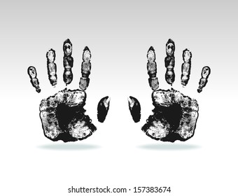 Two detailed handprints with drop shadow. Vector