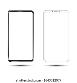 Two Device Black smartphone and Outline  with blank screen isolated on white background. Mockup to showcase mobile web-site design or screenshots your applications. Vector illustration