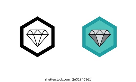 Two diamond icons, one black and white, the other colored gray and teal, each within a hexagon shape.