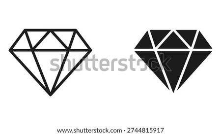 Two diamond icons presented side-by-side: one is a line drawing, and the other is a solid black silhouette. Both represent the classic cut gemstone.