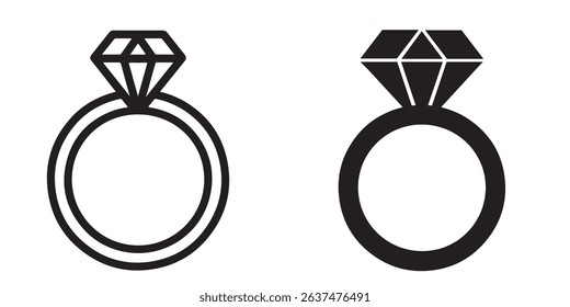 Two diamond rings in black and white simple line art illustration