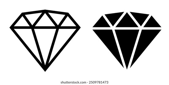 Two diamond vector icons in black and white, one outlined and one filled, emphasizing clean geometric shapes on a white background.