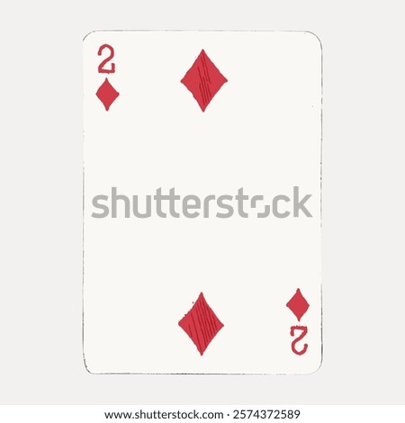 Two of diamonds card, classic playing card design. Red diamonds, simple card layout. Playing card, two diamonds.