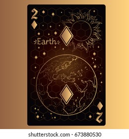 Two of diamonds. Playing card with original design on the theme of space.