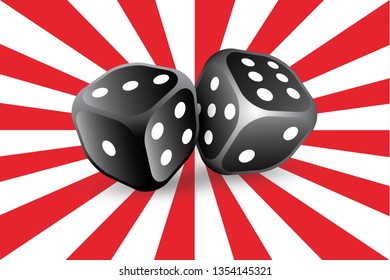 Two dice. To gamble or gambling in craps. Vector icon for casino apps and websites on red white striped background.