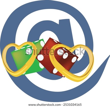 Two dice with golden hearts symbolizing the love and addiction for online gambling