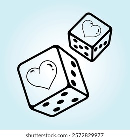 Two dice with hearts, symbolizing love and chance. A graphic design perfect for Valentine's Day.