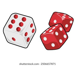 Two dice, one white and one red, floating in the air