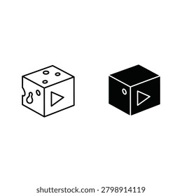 Two dice with play button symbol on white and black background entertainment contrast