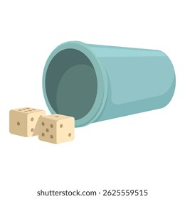 Two dice are rolling out of a plastic cup on white background