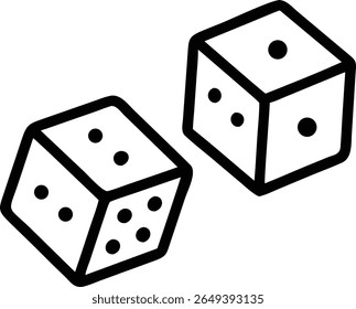 Two dice are shown in a simple black and white illustration, representing games of chance and gambling fun