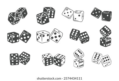 Two dice silhouette, Two dice outline, Dice silhouette, Pair dice silhouette.