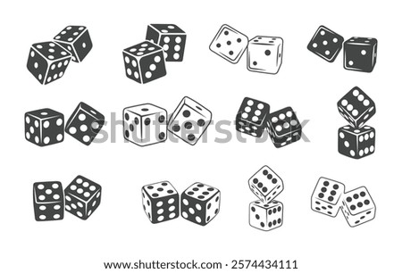 Two dice silhouette, Two dice outline, Dice silhouette, Pair dice silhouette.