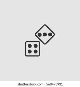 Two Dices icon flat. Black pictogram on grey background. Vector illustration symbol