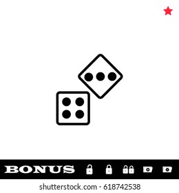 Two Dices icon flat. Black pictogram on white background. Vector illustration symbol and bonus button open and closed lock, folder, star
